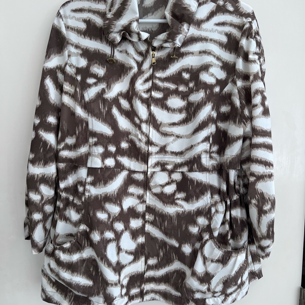 Brown and White Utility Jacket with Plush Texture